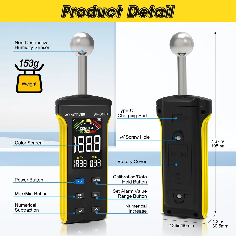 Feuchtigkeitsmessgerät Feuchtigkeitsmesser Holz Wand Bau Feuchtemessgerät 100% - Bild 2 von 4