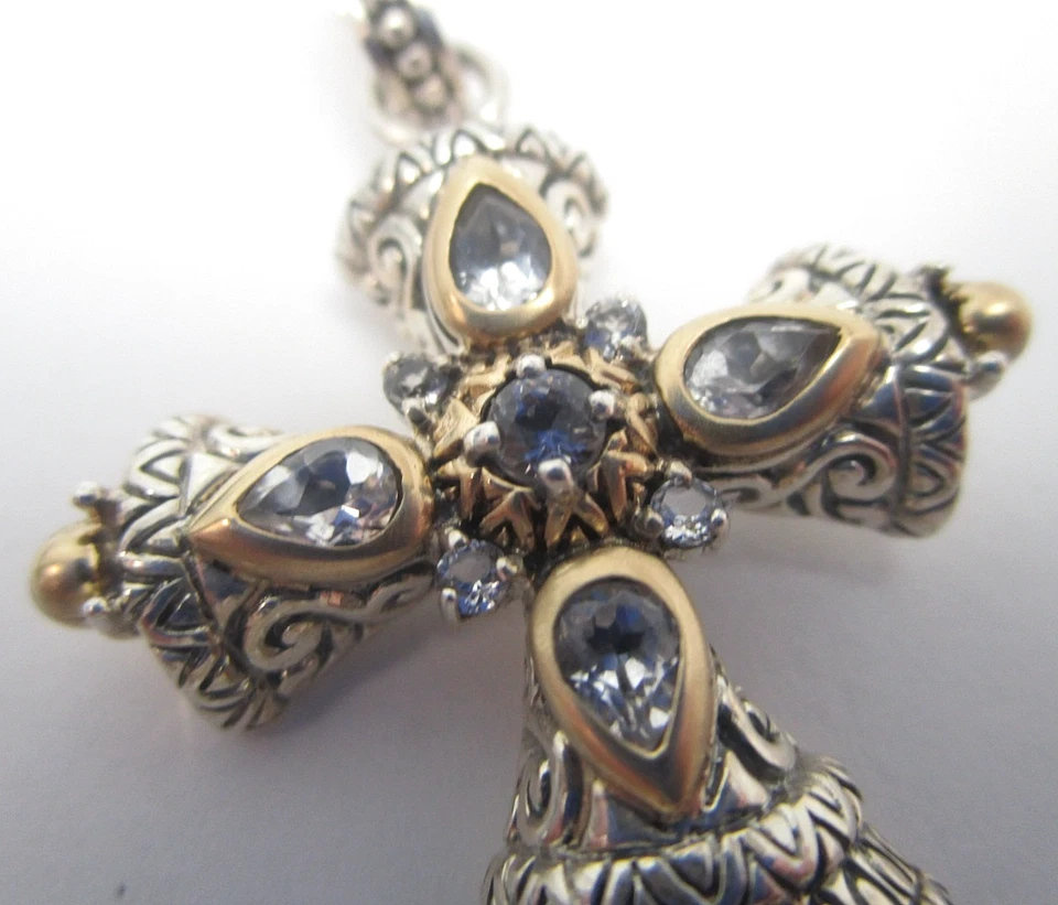 Barbara Bixby Sterling Silver and 18k Yellow Gold Topaz Cross Pendant Enhancer - Image 2 of 4