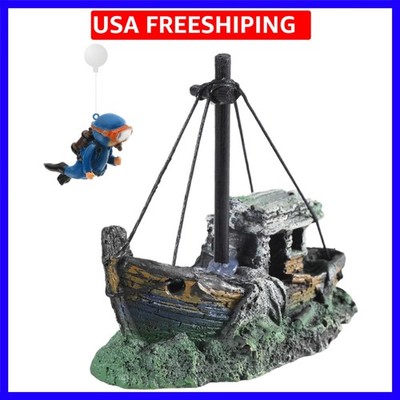 ebay fish tank accessories Fish Tank Decorations, Resin Shipwreck Aquarium Decor for Tank, Sunken Ship  A