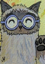 ACEO Cat Painting Original Kitten Siamese Contemporary Folk Art Josh Merritt