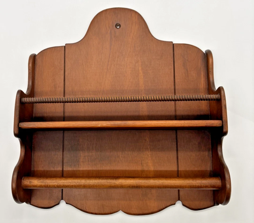 Vintage Solid Wood tea or hand Towel Holder W/ Shelf Spice Rack Country Farm EUC