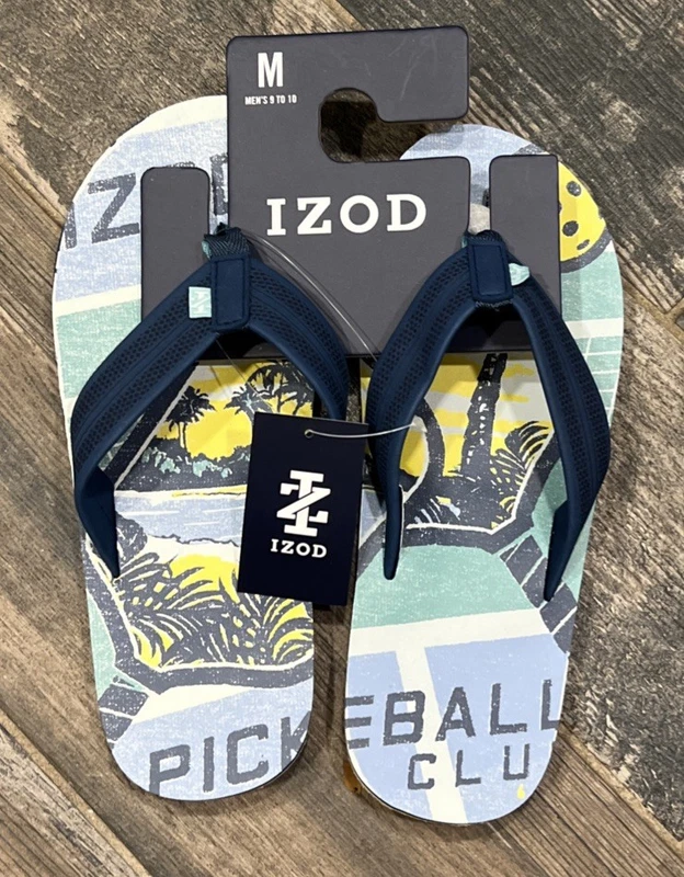 IZOD Men's Pickleball Club Flip Flops Blue Yellow