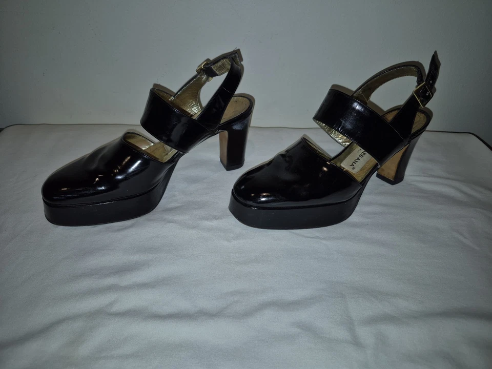 Dolce & Gabbana Vintage Preto Couro Patente Plataforma Slingback Bomba Tamanho UE 37 - Imagem 3 de 4