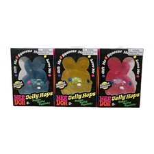 Nee Doh JELLY HOPS Pink/Yellow/Blue COMPLETE SET Squishy Scented Bunnies EASTER
