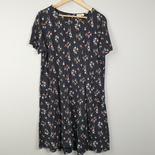 Fat Face Dress Womens UK 18 Black Floral Boho Soft Jersey Everyday Casual