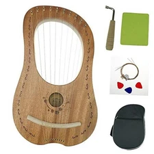 "OW" Lyre Harp 10 Metal String Wooden Saddle Mahogany Lye Harp with Tuning 