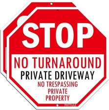 Stop No Turn Around Private Driveway Sign 2 Pack, No Trespassing Private Prop...
