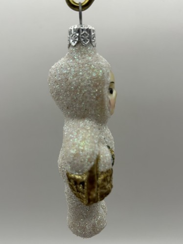 Sugared Snow Baby With Basket Blown Glass Glitter Ornament 3.5”Hx1.75”Wx1”L - Picture 3 of 7