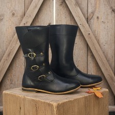 Medieval Black Leather Reenactment Boots  Viking Shoes for Ren Faire  LARP