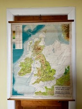 1970 Pull Down Vintage Map Great Britain and Ireland Mid Century School Chart