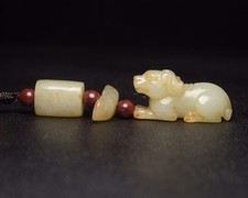 Certified Natural Hetian Jade Hand-carved Zodiac Dog Statue Pendant 3462