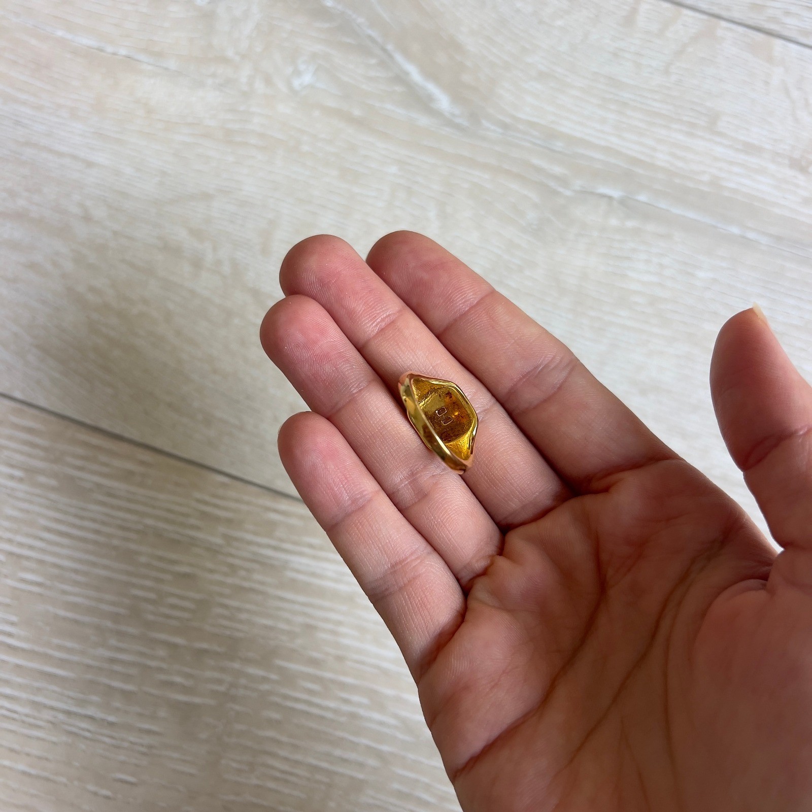 Gold Tone Signet Ring with Rectangular Clear Crys… - image 4