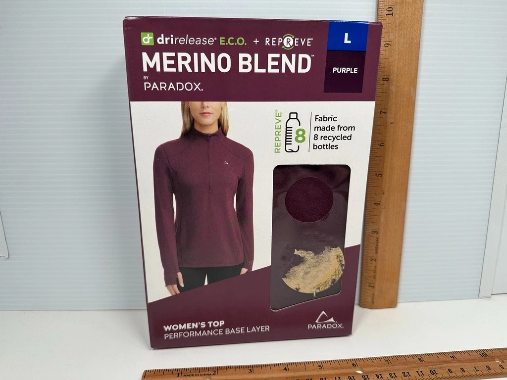 Paradox Women's Merino Blend Performance Base Layer Top, Purple, Size L