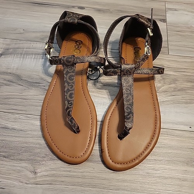 #ad #ad GBG Los Angeles By Guess Sandals Womens 9M Logo Brown Slingback Shoes NEW $25.80