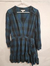 Free Assembly Women’s XXL Plaid V-Neck Ruffle Mini Dress Blue Black Pockets