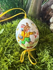 Enteneier ,Osterei, Ostern , Hasenschule, Junge ,Tasche,  6,5 -7 cm handbemalt