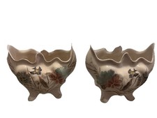 Hand painted Glazed Ceramic Decorative Bowls  Bird Floral Gold Plated Pair
