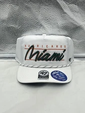 Miami Hurricanes NCAA '47 Brand White Script Hitch Rope Adjustable Snapback Hat