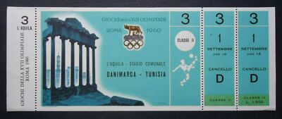 TOP TICKET Olympia Olympics Rom 1960 Fussball 1.9. Dänemark Denmark - Tunesien