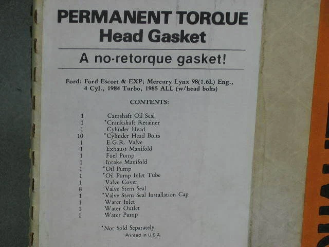 1981 – 1985 Ford Escort Mercury Lynx L4 комплект прокладок головки 1,6 л с болтами - Изображение 2 из 2