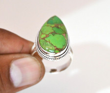 NATURAL GREEN TURQUOISE GEMSTONE HANDMADE RING 925 STERLING SILVER RING ALLSIZE