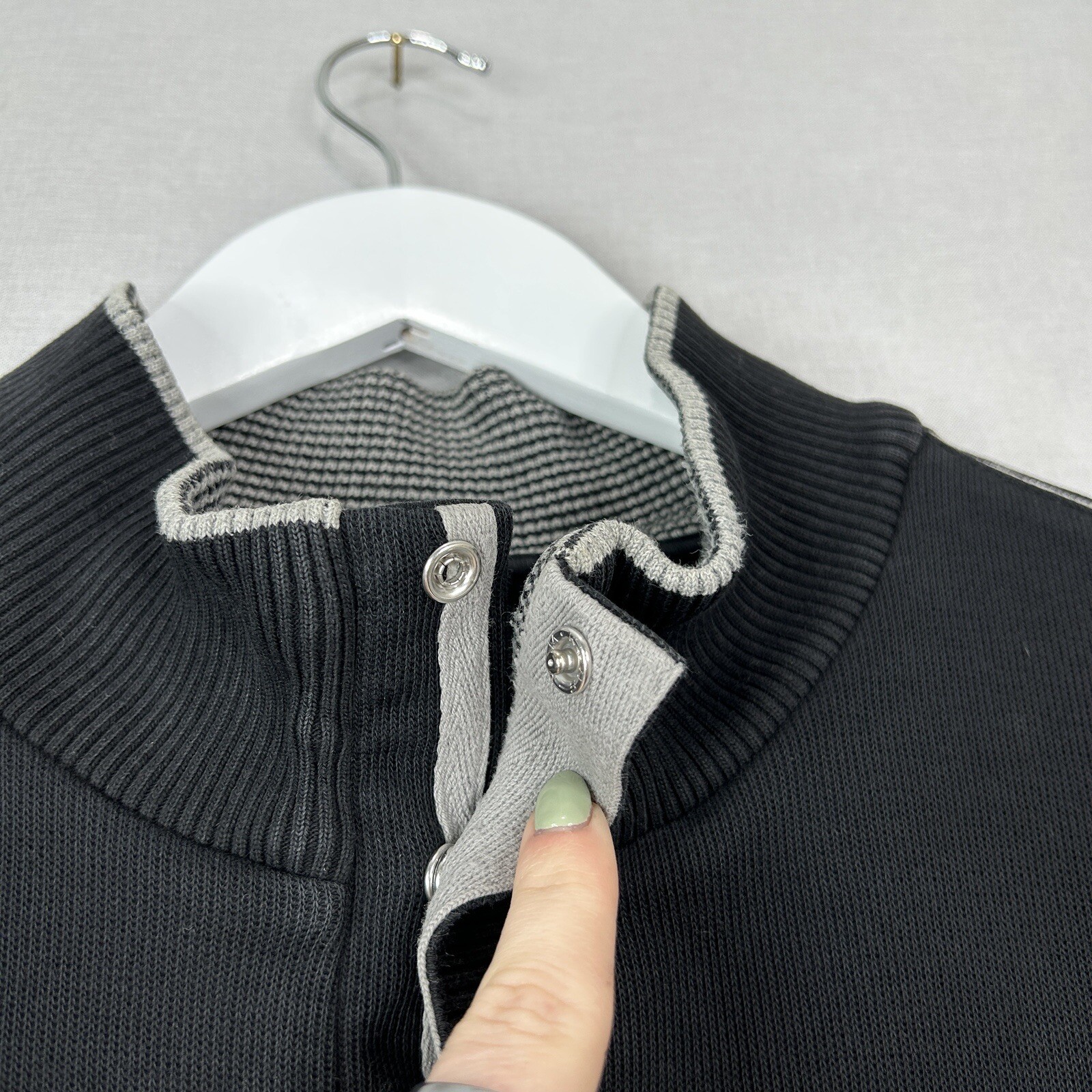 Hugo Boss Mens Sweater Extra Large Black Piceno 1/4 Snap Pullover Work Travel