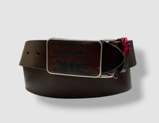 Levi's Men's Brown Vintage Leather Logo Plaque Buckle Casual Belt Size L 38-40