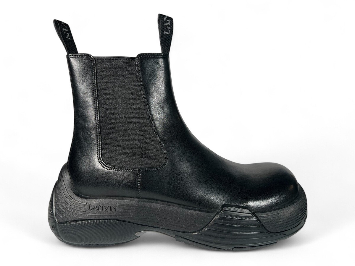 Lanvin Black Leather Flash-X Bold Chelsea Boots Size US 10 