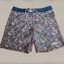 Fair Harbor Swim Trunks Mens 34" approx Red Blue Paisley Board Shorts Pockets