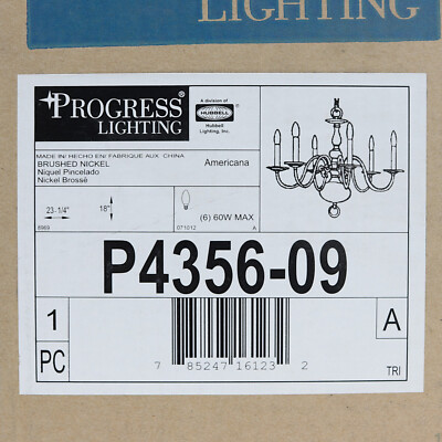 Progress Lighting P4356-09 Americana 6-Lt Chandelier in Brushed Nickel
