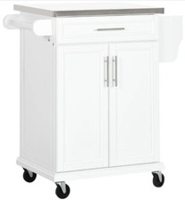 HOMCOM Rolling Kitchen Cart Storage Trolley with Drawer Towel Rail Steel White