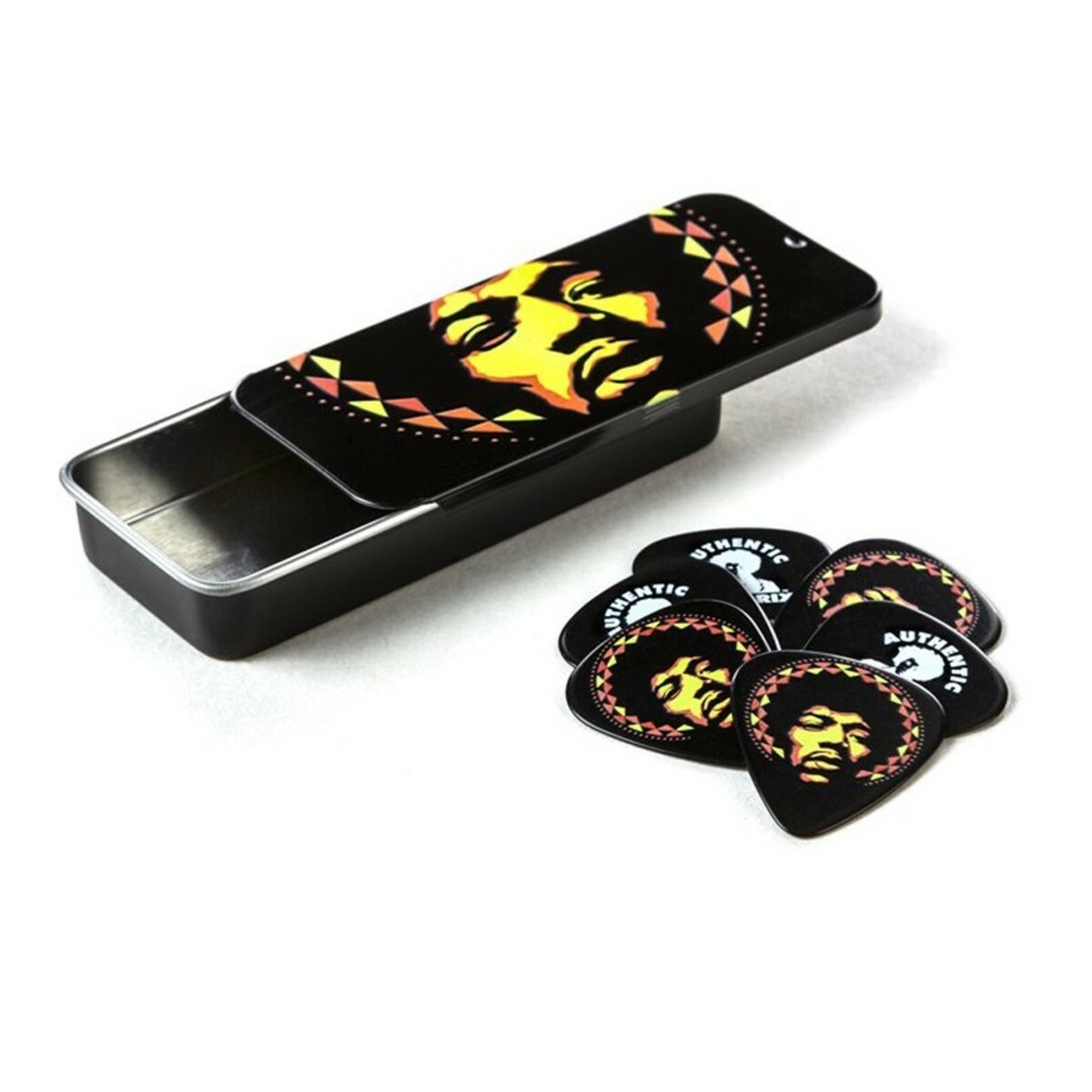 Jim Dunlop JD-JH-PT16H Jimi Hendrix Aura mandala Heavy Plectrums, Pick Tin of 6