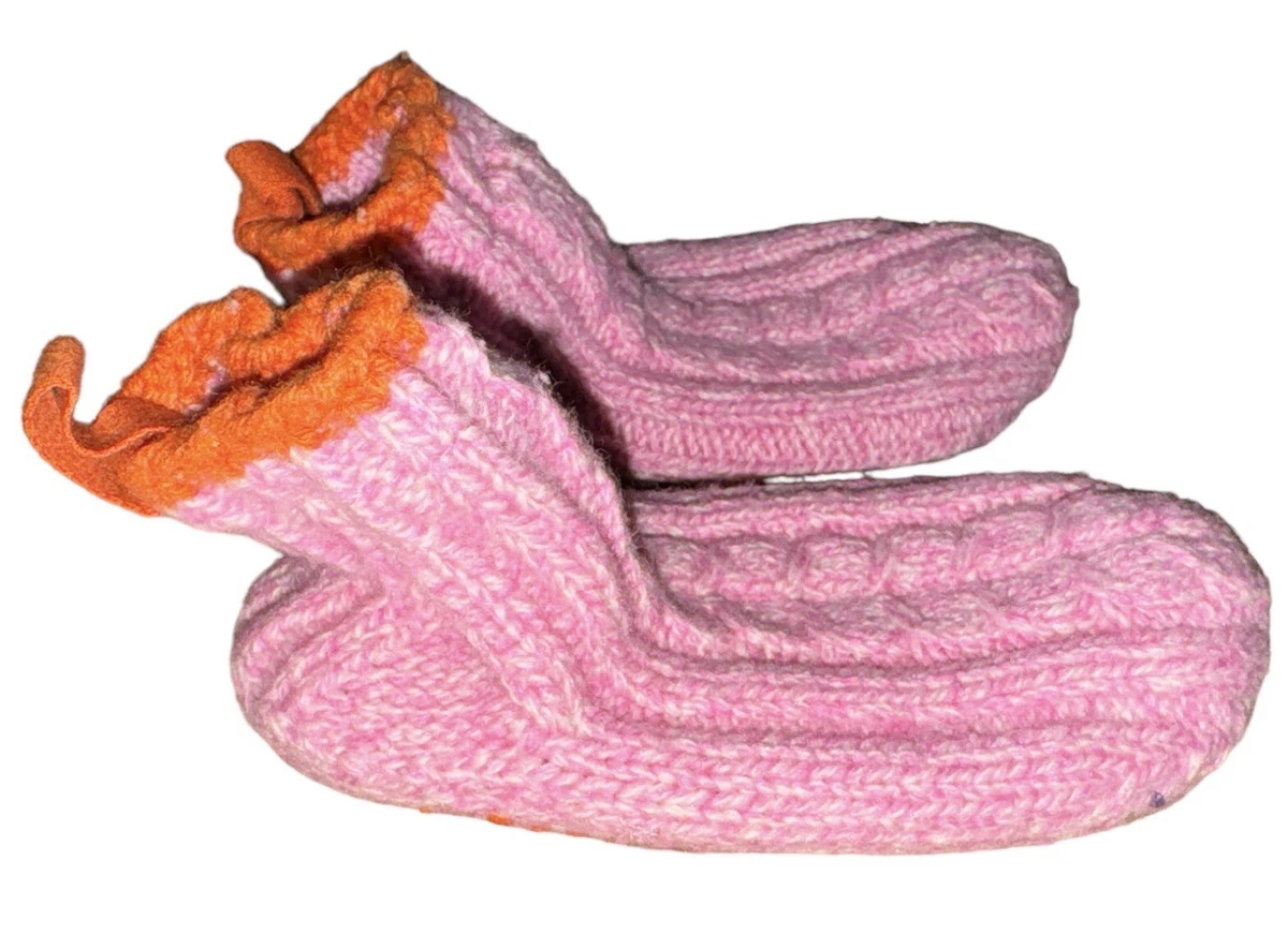 Bombas Gripper Slipper Toddler Kids 5-7 Pink Orange Cable Knit Socks