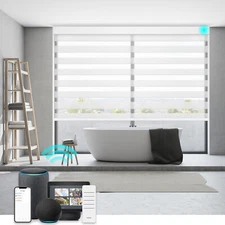 CUSTOM Smart Light Filtering Zebra Roller Blinds Work with Alexa Phone Control