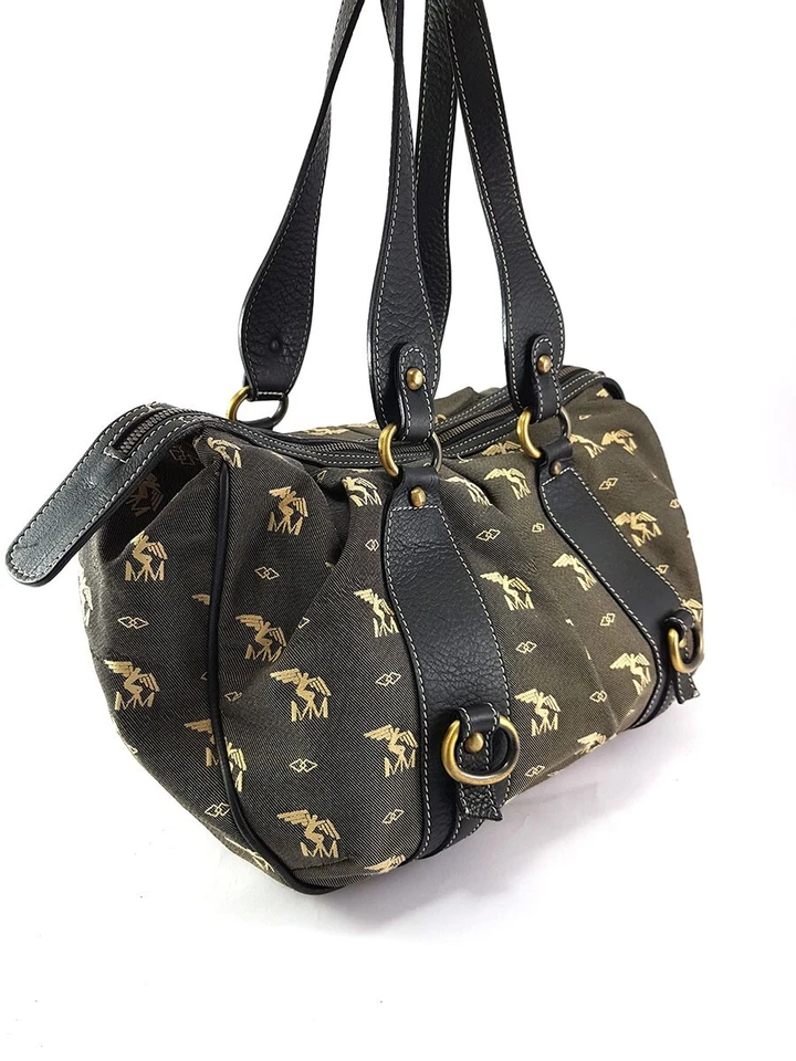 Bolso de Hombro Maison Mollerus Verde Logo Lona Borde de Cuero Hecho en Suiza Foto 3 de 4