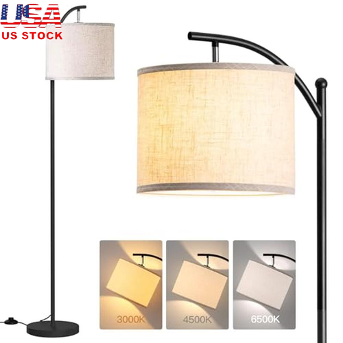 3 Color Temperatures Floor Lamp Linen Shade LED Bulb Living Room Bedroom Office