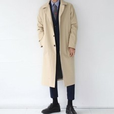 Men Overlength Duster Outerwear Trench Coat Two Buttons Lapel Loose Fit Overcoat