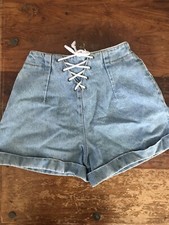 VTG 90s Paris Blues unique high rise lace up denim shorts
