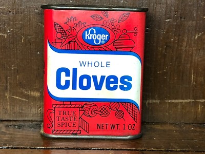Kroger Whole Cloves Vintage Tin W/ Removable Top Metal Spice Container Full