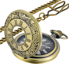 Vintage Pocket Watch Roman Numerals Scale Quartz Pocket Watches with Chain,,,