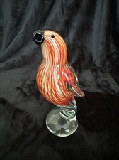 Blown Art Glass Orange/Red Parrot Macaw Figurine Sculpture 7.5