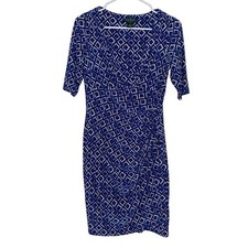 Lauren Ralph Lauren Blue White Geometric Elevated Dress Petite Women 6P Feminine
