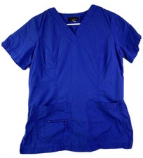 Peaches Scrub Top Womens Small Blue V-Neck 3 Pocket