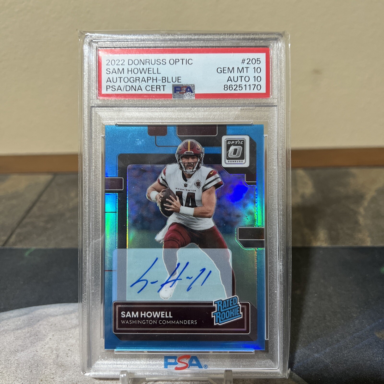 Sam Howell 2022 Panini Donruss Optic Blue RC On-Card Auto/99 PSA Gem Mint 10/10