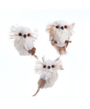 KURT ADLER SET OF 3 PLUSH CREME COLOR HANGING OWL CHRISTMAS ORNAMENTS C2476
