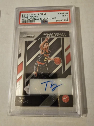 2018-19 Panini Prizm Trae Young Rookie Auto Sensational Signatures Hawks PSA 9 