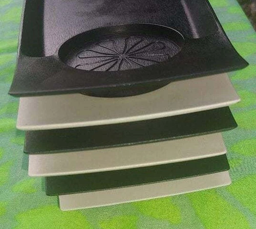 Set of 6 Vintage Black and White Mod Plastic Vintage Snack Trays