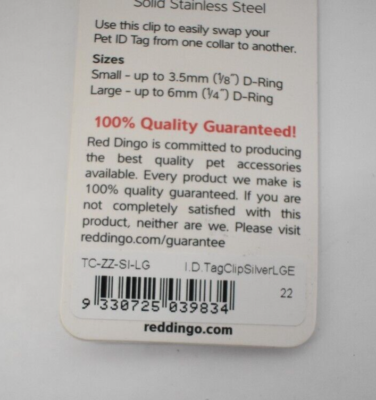 Red Dingo TC-ZZ-SI-LG Tag Xchanger Clip Stainless Steel Silver