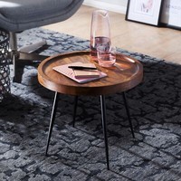 Beistelltisch 46X40X46Cm Sheesham Holz Metall Couchtisch Industrial-Design