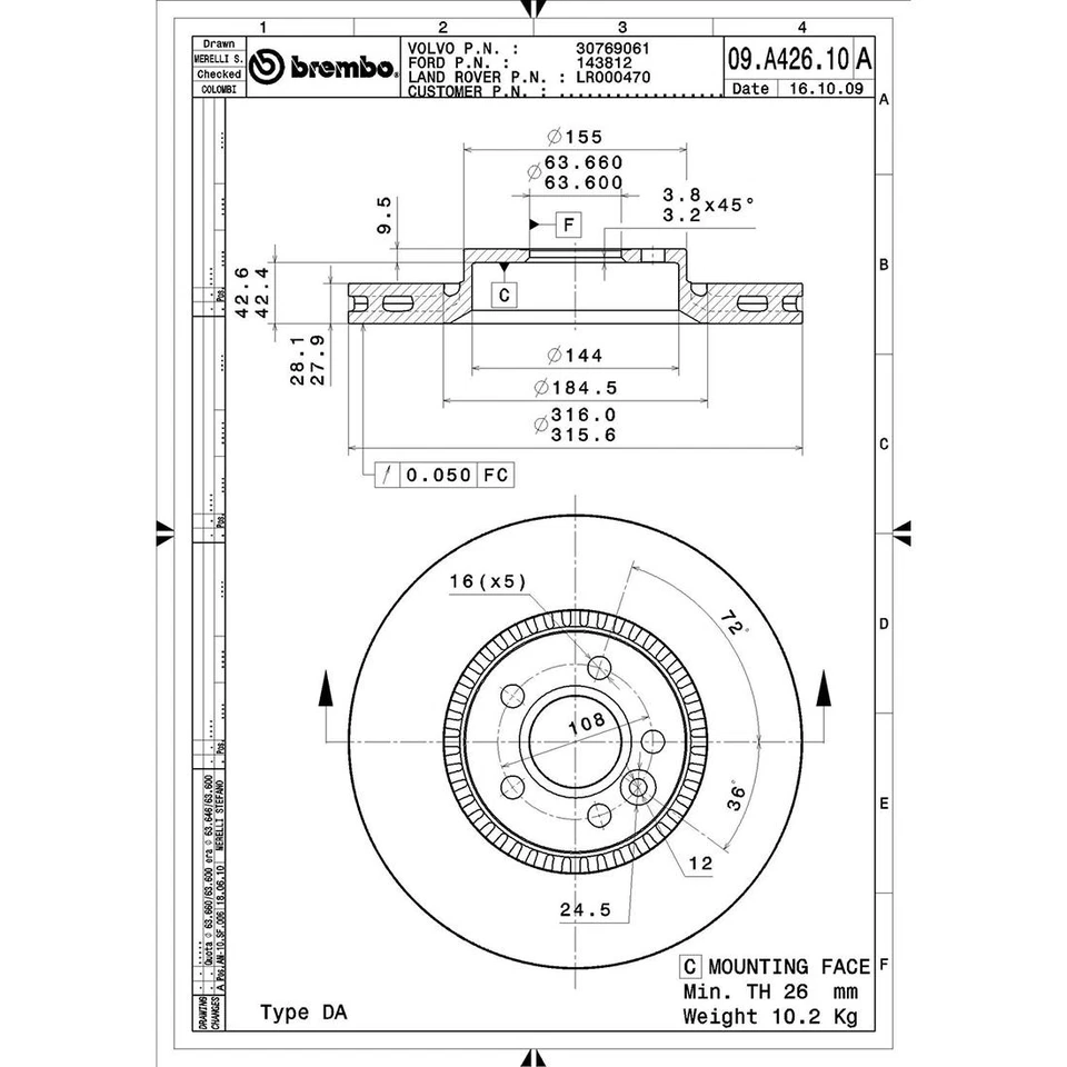 Kit de freio dianteiro Brembo pastilhas de cerâmica rotores de disco ventilados para Land Rover LR2 08-15 - Imagem 4 de 4